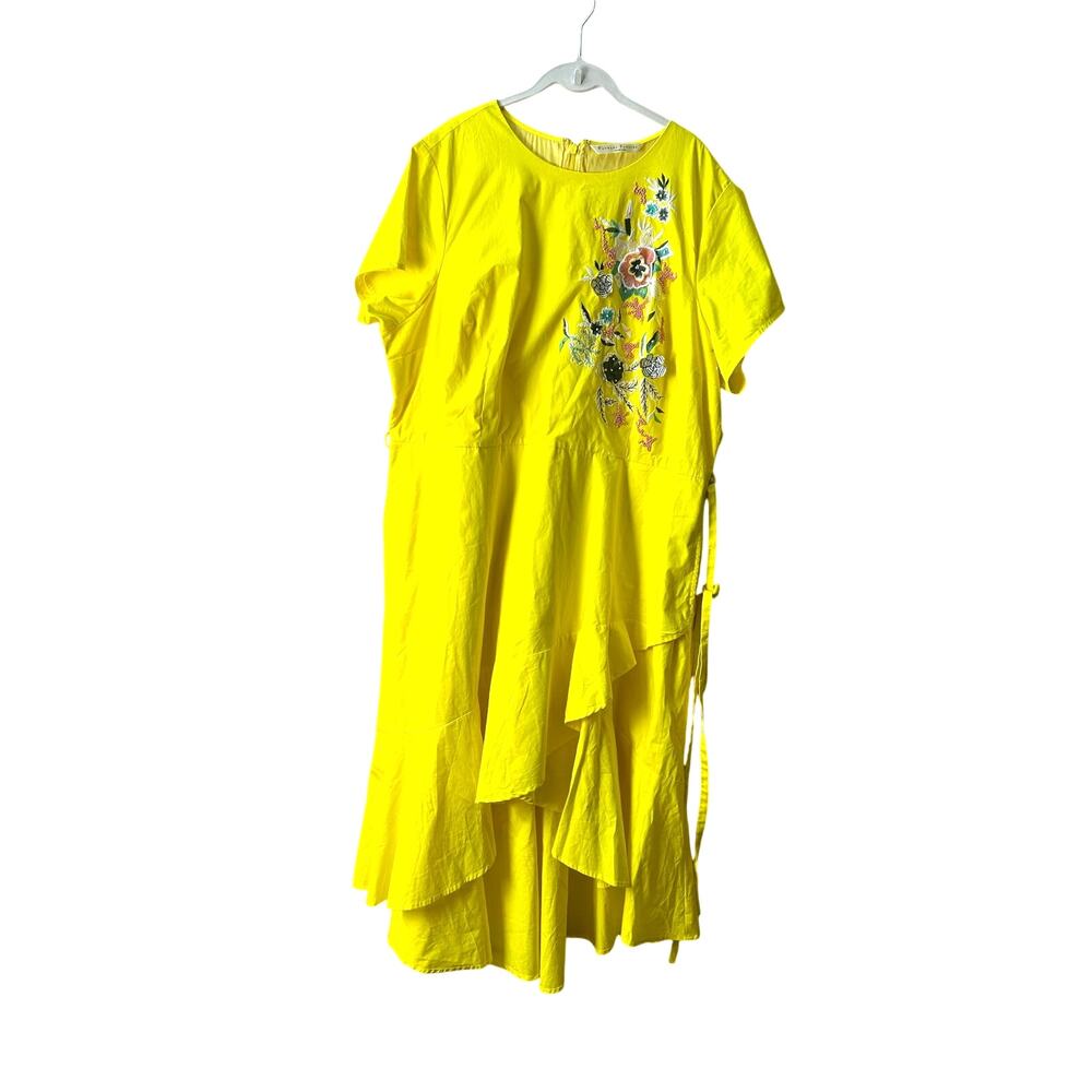 Yellow Cotton Dress with Flower Appliques by Wayward Fancies Sz‎ 3X